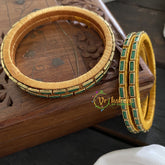 Single Line Kundan Bangle-Lines-Green-Opaque-G3680